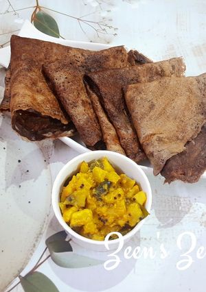 A picture of Sprouted Ragi/Finger Millet Flour and Moong Dosas.