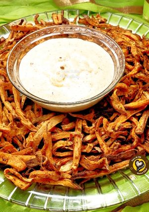 A picture of Sweet Potato French Fries In Airfryer With Cheesy Dip.