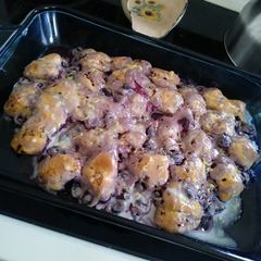 A picture of Blueberry Lemon Cinnamon Roll Breakfast Bake.