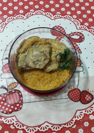 Vöröslencse főzelék rántott Pleurotus-al recept fotója