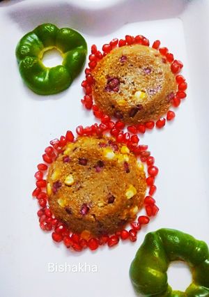 A picture of Daliya Pomegranate Corn Dhokla.