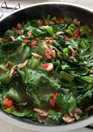 A picture of Choy Sum and Mushroom Stir Fry *Vegan.