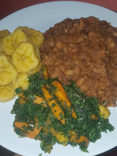 A picture of Beans,plantain with vegetable.