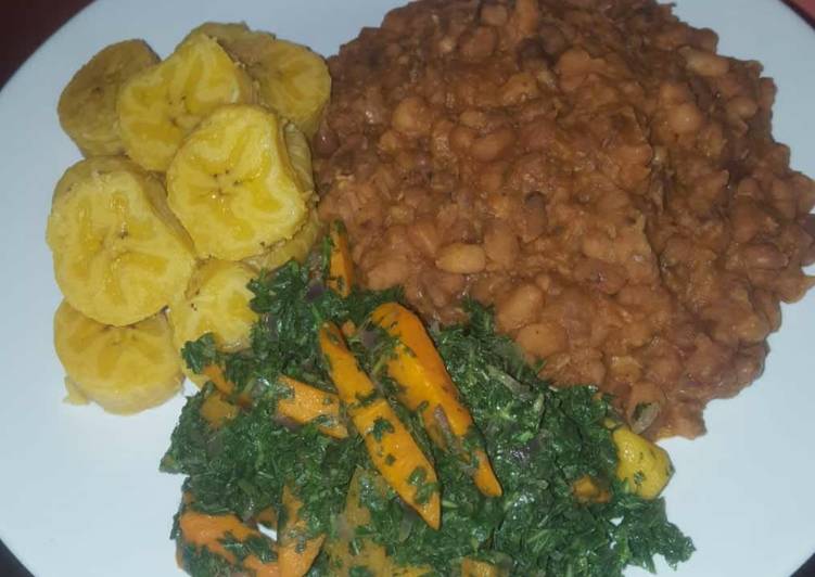 Beans,plantain with vegetable