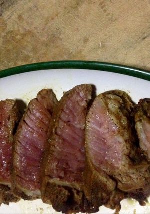A picture of Pan Fried Spiced Ribeye Steak.