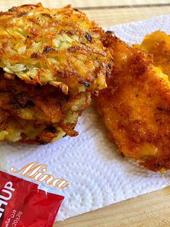 عکسی از دستور هش براون و شنیسل مرغ فوری