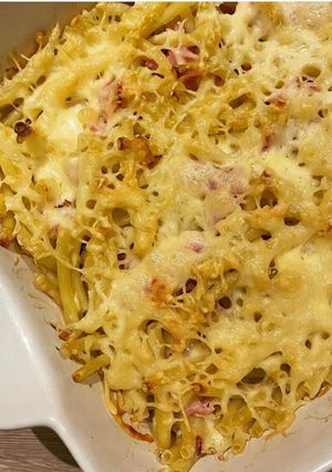 Une photo de Gratin de pâtes au jambon