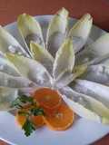 Barquitas de roquefort con aroma de mandarina 
