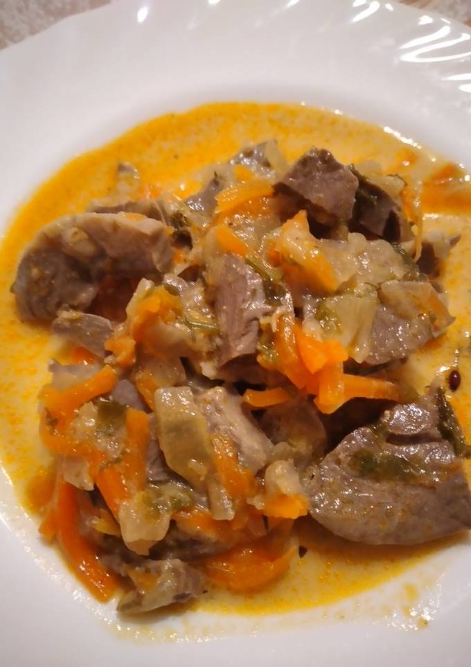 Телячье сердце с овощами