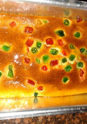 A picture of Wheat flour tutti fruiti rusk cake.