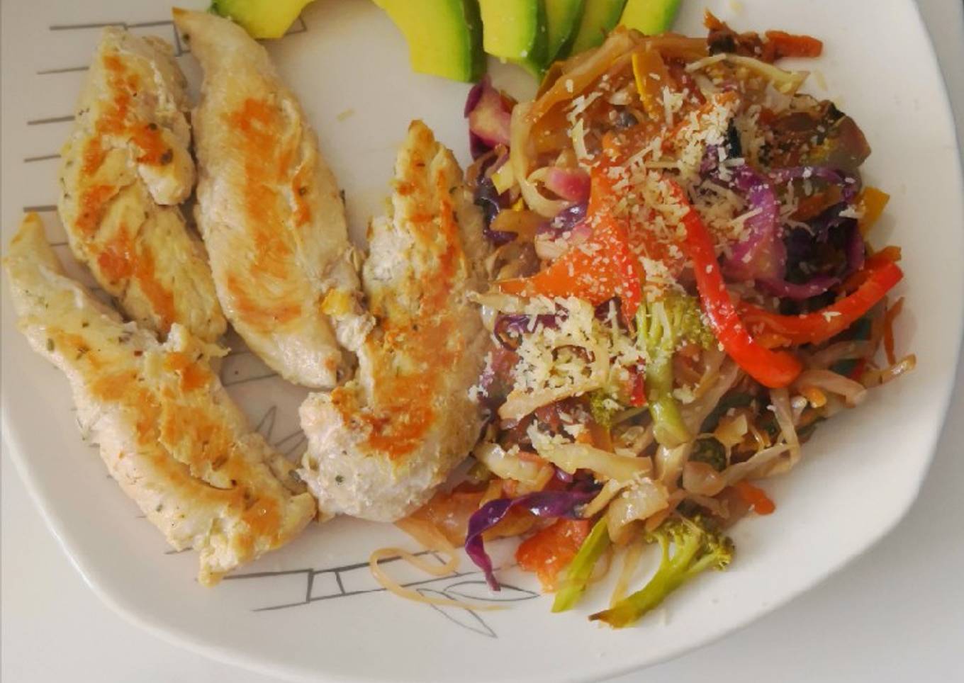 Verdura salteada en salsa teriyaki o soya