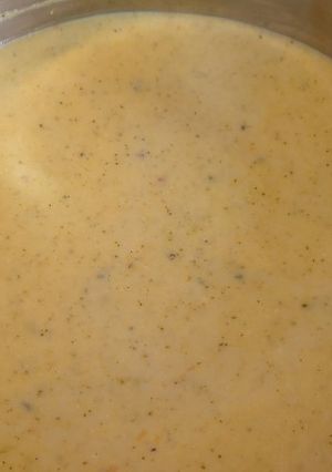 A picture of My creamy broccoli cheese soup.