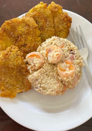 Una foto de Risotto de coliflor con camarones