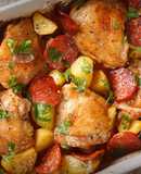 Pollo al horno con papas y verduras