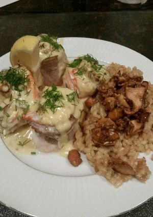 A picture of Brad's salmon roll ups with lemon dill cream sauce.