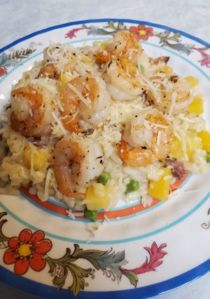A picture of Brad's Butternut, English Pea and Prawn Risotto.