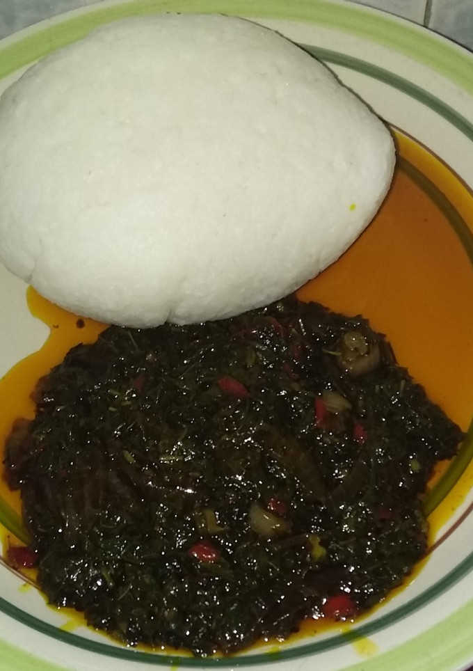 A picture of Bitter leave with spinach soup.