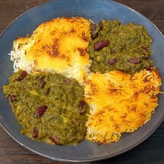 A picture of Ghormeh sabzi (Persian herbs stew).