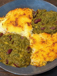 A picture of Ghormeh sabzi (Persian herbs stew).