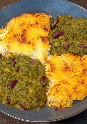 A picture of Ghormeh sabzi (Persian herbs stew).