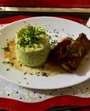 Timbal de Cus Cus a la palta con Costillas de Cerdo agridulce