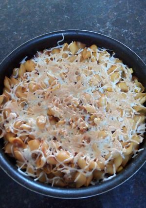 صورة لوصفة معكرونه حلزونية بالذره وجبنه المزوريلا