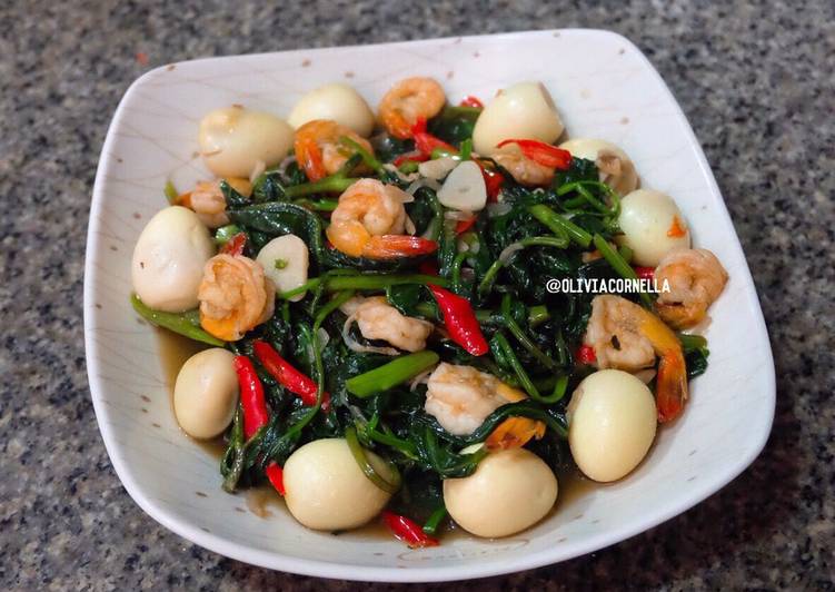 Resep Cah Kangkung / Tumis Kangkung Telur Puyuh oleh olivia Resep Cah Kangkung / Tumis Kangkung Telur Puyuh oleh olivia