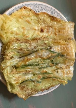 A picture of Baechu Buchimgae (Napa Cabbage Pancakes).