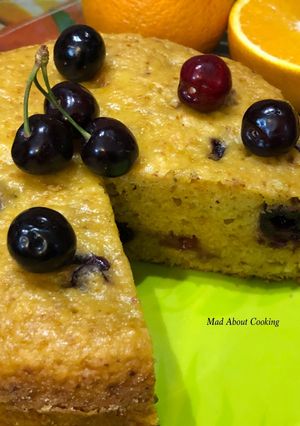 A picture of Eggless Cherry Orange Cake – Using Boiled Orange.