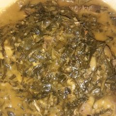 A picture of Okasi and ugu soup.