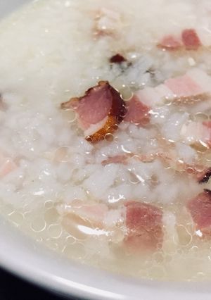 รูปของ ข้าวต้มแฮมจีน/เบคอน เมนูง่ายๆช่วยกำจัดข้าวมัน(ไก่)เหลือ