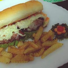 A picture of Cheesy zinger burger.