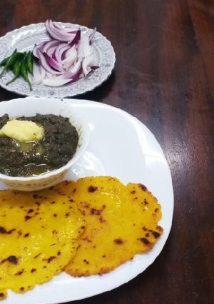 A picture of Green leafy vegetables n Maize chapati #MaizeFlourChallenge.