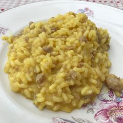 Saffron and sausage risotto A picture of Saffron and sausage risotto.