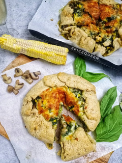 A picture of Mushroom Spinach Corn Galette.