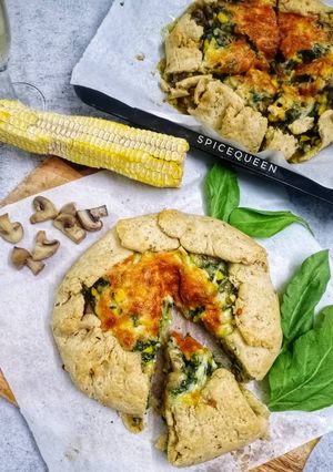 A picture of Mushroom Spinach Corn Galette.