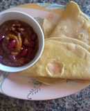 Tortillas(flat bread) with chilli con carne sauce