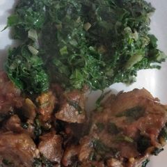 A picture of Wet fry beef and greens.