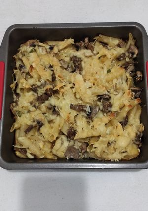 Une photo de Gratin de pâtes aux champignons