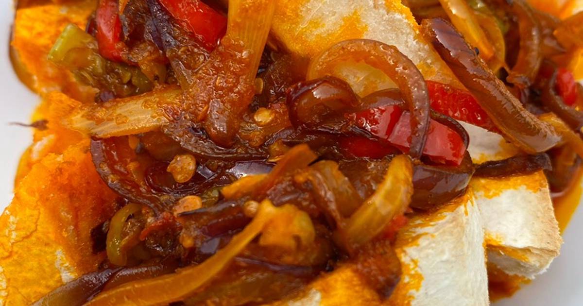 Oven roasted yam with native palm oil sauce Recipe by Cookingwithseki