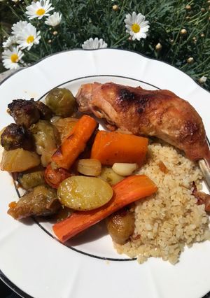 Részeges zöldséges csirkecomb 🥕🍎🧄🧅🍗 recept fotója