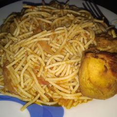 A picture of Pasta Nd grilled chicken.