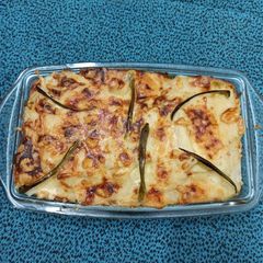 A picture of Alfredo sauce lasagna.