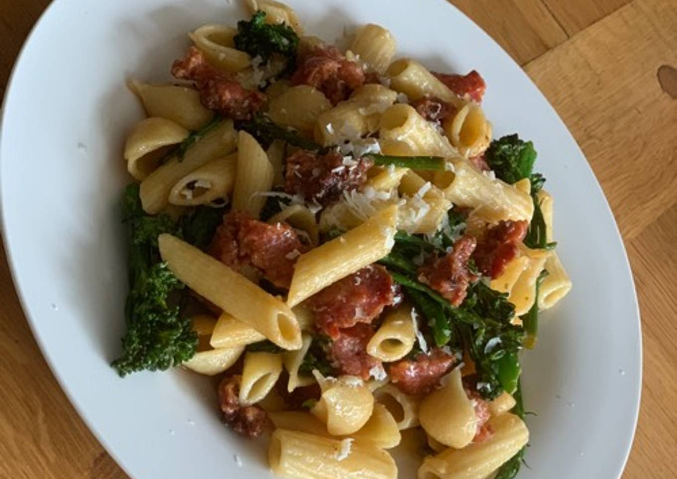 Pasta with Italian sausage & tender stem broccoli