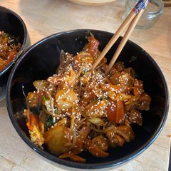 A picture of Spicy Sesame Tempeh Noodle Stir-Fry.