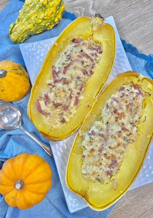 Une photo de Courge spaghetti à la carbonara