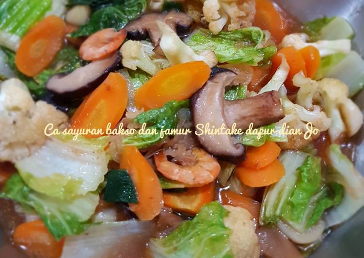 Ca sayuran bakso dan jamur Shintake