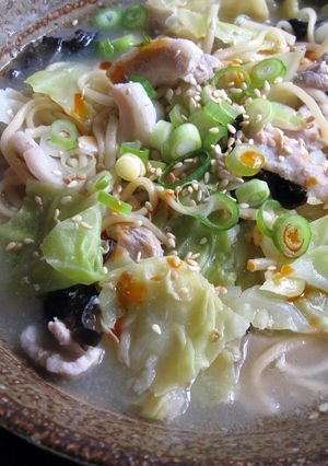 A picture of Pork & Cabbage ‘Tonkotsu’ Ramen Soup.