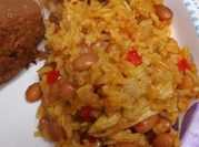 A picture of pinto beans and pork