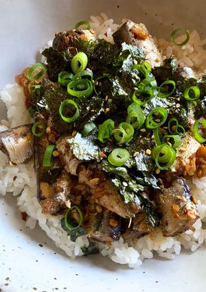 A picture of Garlic Chilli Sardines Rice Bowl.